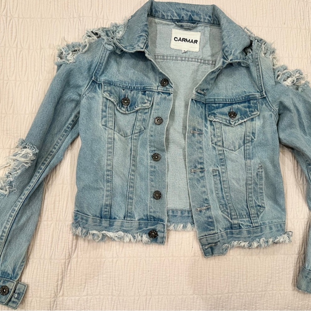 Carmar Light Wash Distressed Cropped Denim Jacket